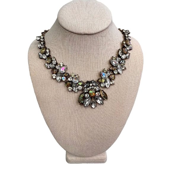 Sugarfix Rhinestone Bib Necklace Marquise Cut Gold Tone Chain 18 inch - Picture 1 of 6